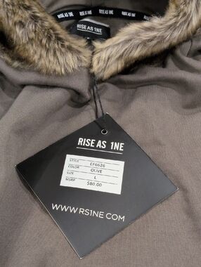 Rise As 1ne Olive Jacket Top Faux Fur Trim